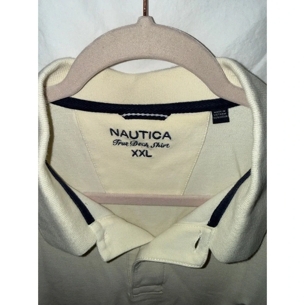 Nautica Mens True Deck Shirt XXL Cream Off White Cotton Pique Short Sleeve Polo